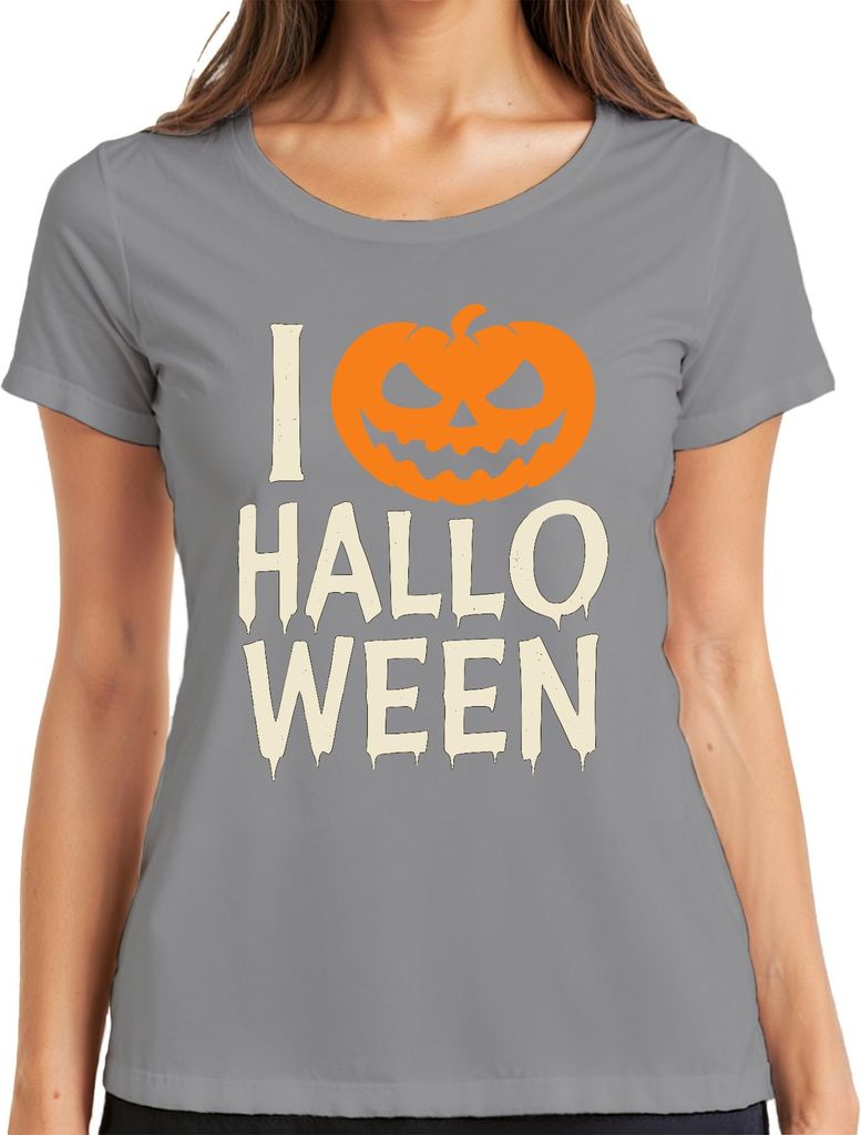 Ich liebe Halloween Kürbis Grusel Spukparty Kostüm Kinder Vintage Damen T-Shirt, Grau, L