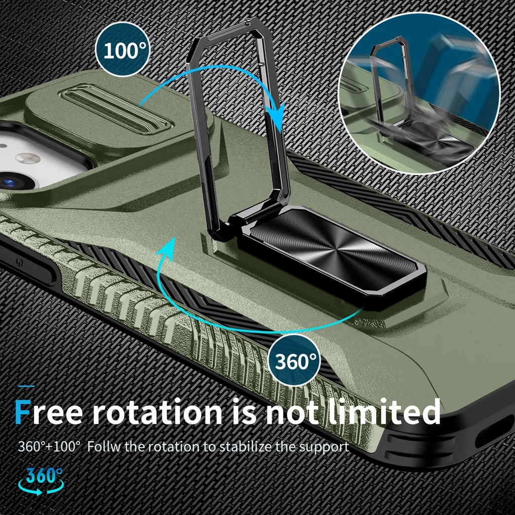 Custodia iPhone 12 / 12 Pro Verde Militare con Ring Stand e Slider - 4