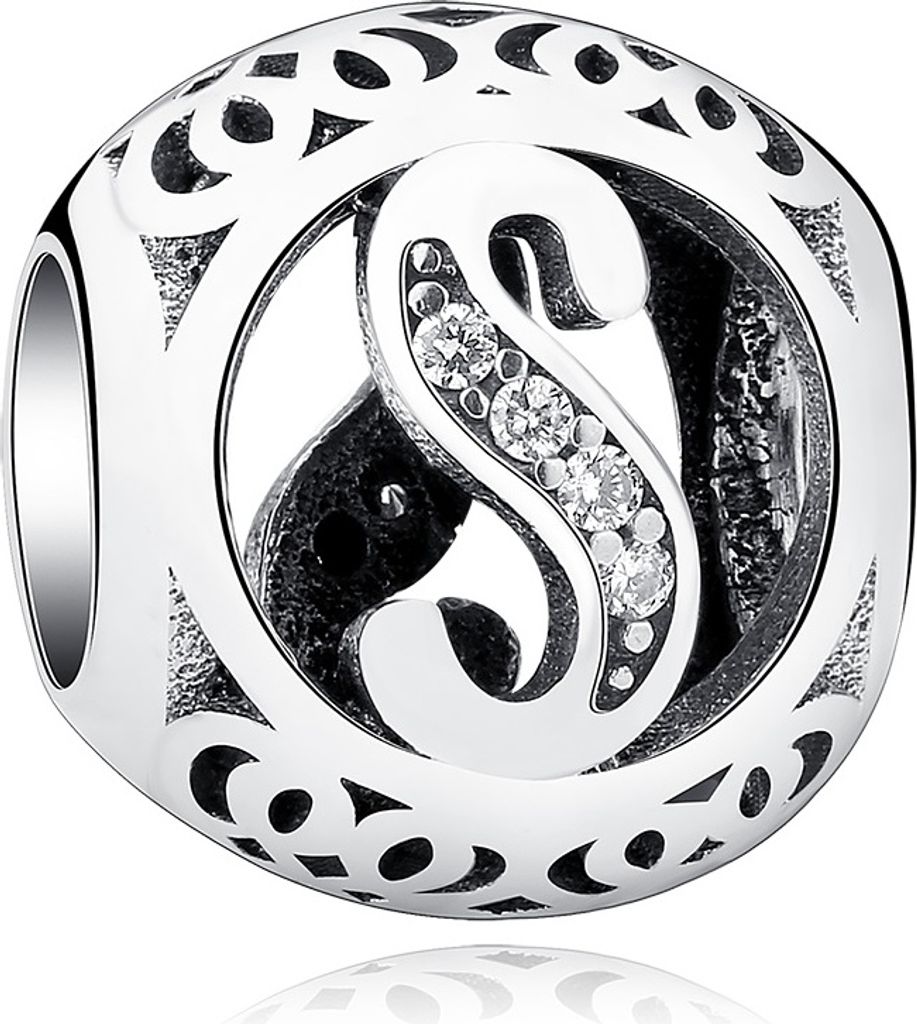 PANDACHARMS Kugel Buchstabe S Charm , 925er Sterling Silber, passt zu Pandora