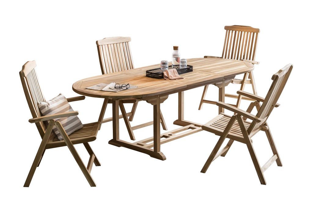 SIT Möbel Outdoor-Sitzgruppe | 4 Armlehnstühle, 1 Tisch | verstellbar | Teak-Holz naturfarben | 19001-76 | Serie GARTEN