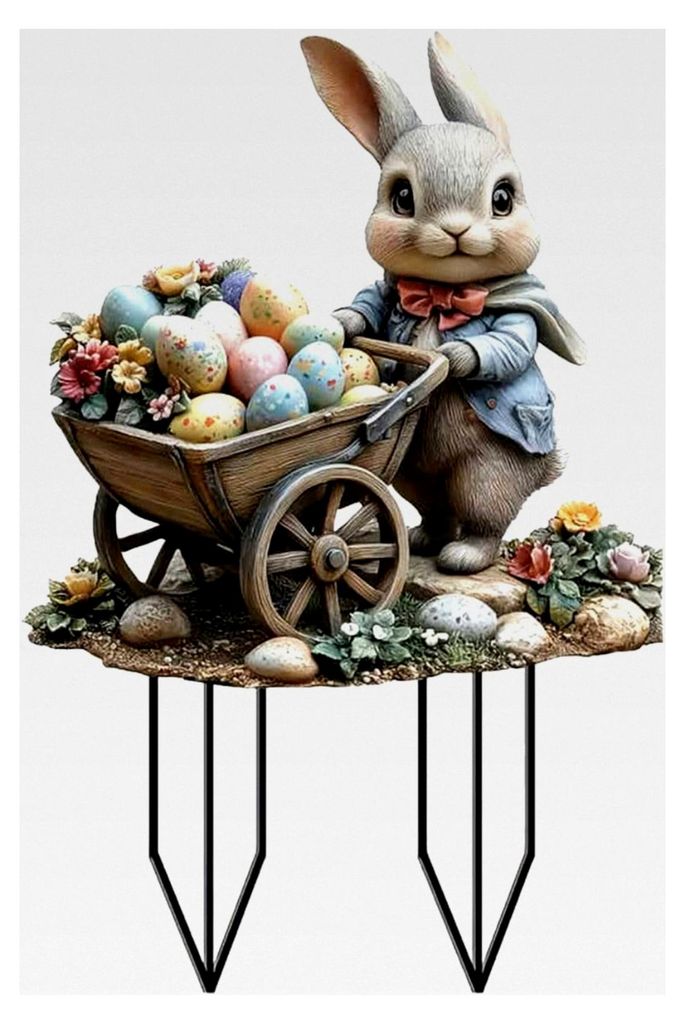 Gartenstecker Osterdeko für den Außenbereich 2025 - Frühlingsdeko mit Osterhasen (Beige)