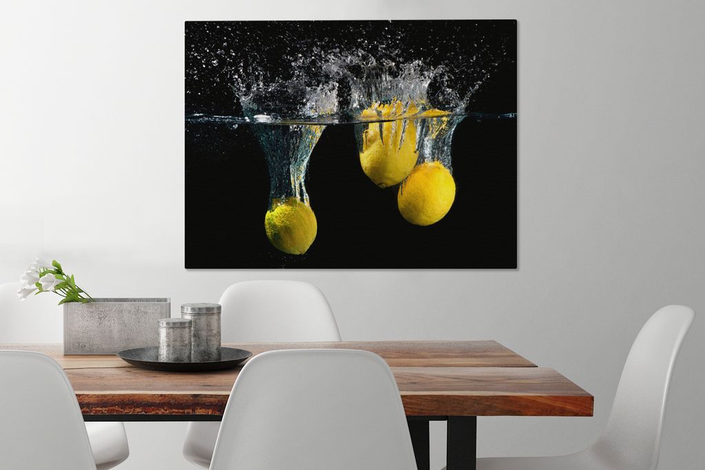 MuchoWow - Leinwandbilder - Zitrone - Frucht - Stilleben - Wasser - Gelb, Wandbild, Wanddeko Bilder Wohnzimmer, 80x60 cm