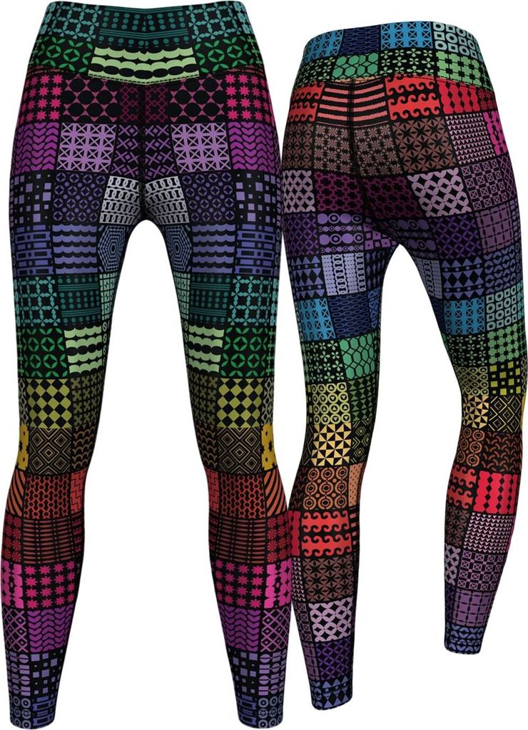 Regenbogen Quadrate Leggings sehr dehnbar Sport Yoga Gymnastik Training Tanzen Freizeit, Größe:M