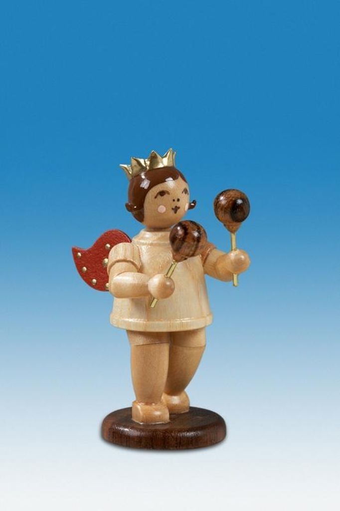 Holzfigur Musikengel mit Maracas und Krone Höhe 6,5cm NEU Produktbild 