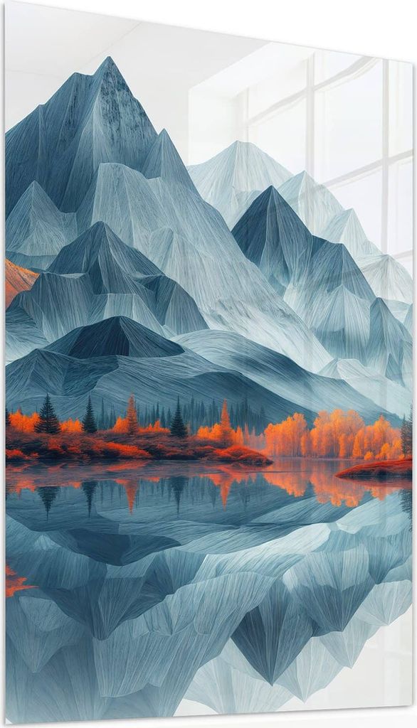 Glasbild 50x75cm in XXL für Wohnzimmer, Schlafzimmer Motiv Berge Mit Spiegelung