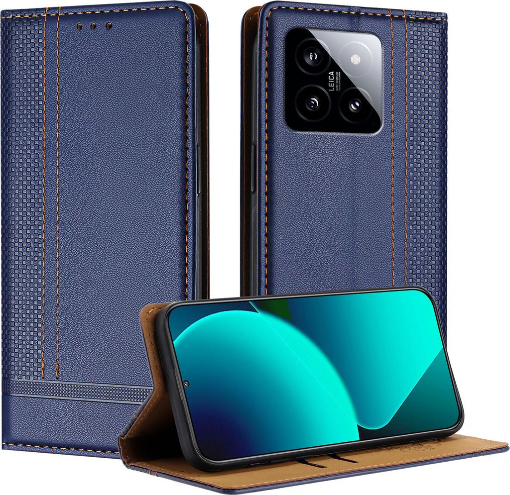 Handyhülle für Xiaomi 14 Leder Flip Klappbare Schutzhülle mit Standfunktion Blau