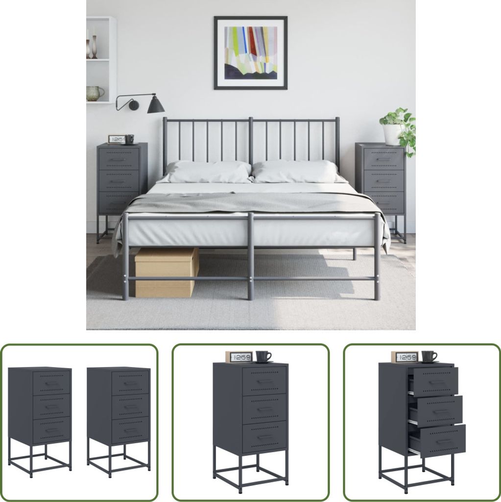 The Living Store Nachttische 2 Stk. Anthrazit 36x39x78 cm Stahl