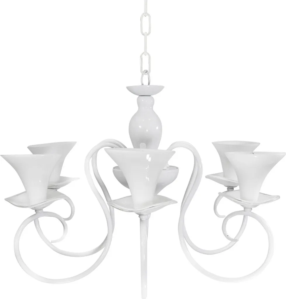 Suspension Lustre Baroque GLORIA Blanc 5 Lumières E14 Verre Polux