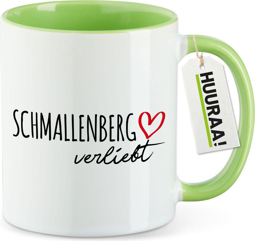 Huuraa Kaffeetasse Schmallenberg verliebt 330ml Grün Keramik Kaffeebecher Geschenkidee