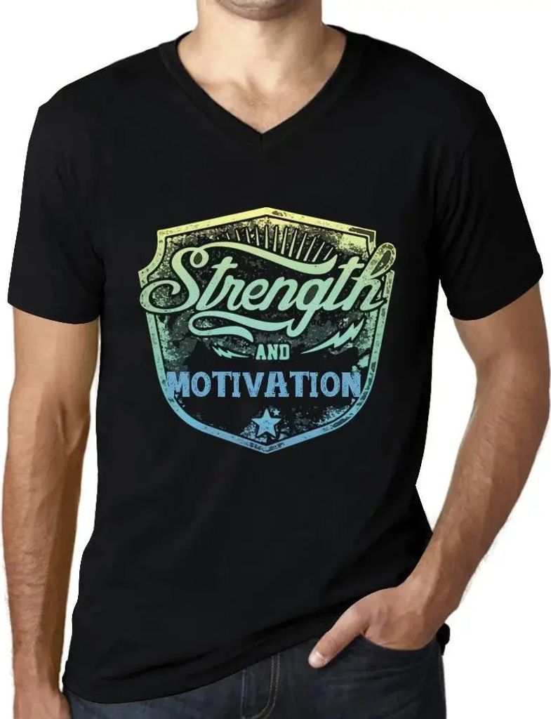 Herren Grafik T-Shirt V-Ausschnitt Stärke und Motivation – Strenght And Motivation – Öko-Verantwortlich Vintage Jahrgang Kurzarm Lustige Druck