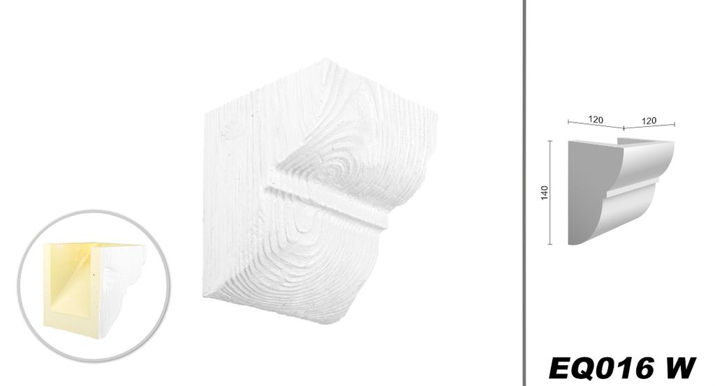 DECO WOOD Balkenkonsole rustikal aus Polyurethane, Dekokonsole, PolyurethanKonsole Holzoptik (weiß - 12x14cm) Zierkonsole Decke Wohnzimmer Wanddeko