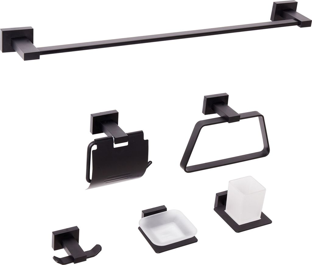 BELIANI Badezimmer-Halter-Set Schwarz Aluminium 6-Teilig Modern Badaccessoires Hardware-Set WC-Garnitur WC-Accessoires-Set Badausstattung Badzubehör