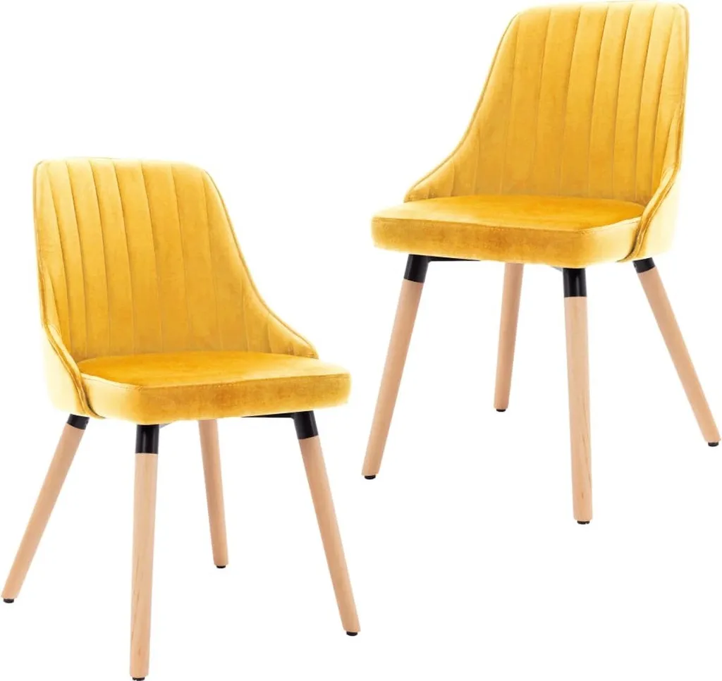 Chaise de salle à manger jaune velours lot de 2 pour cuisine et bureau