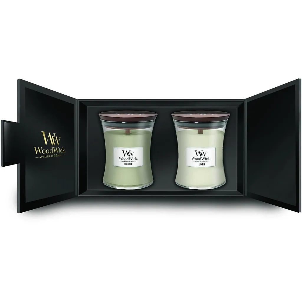 Duo Bougies WoodWick Fireside et Linen 275g - Ambiance Zen et Maison