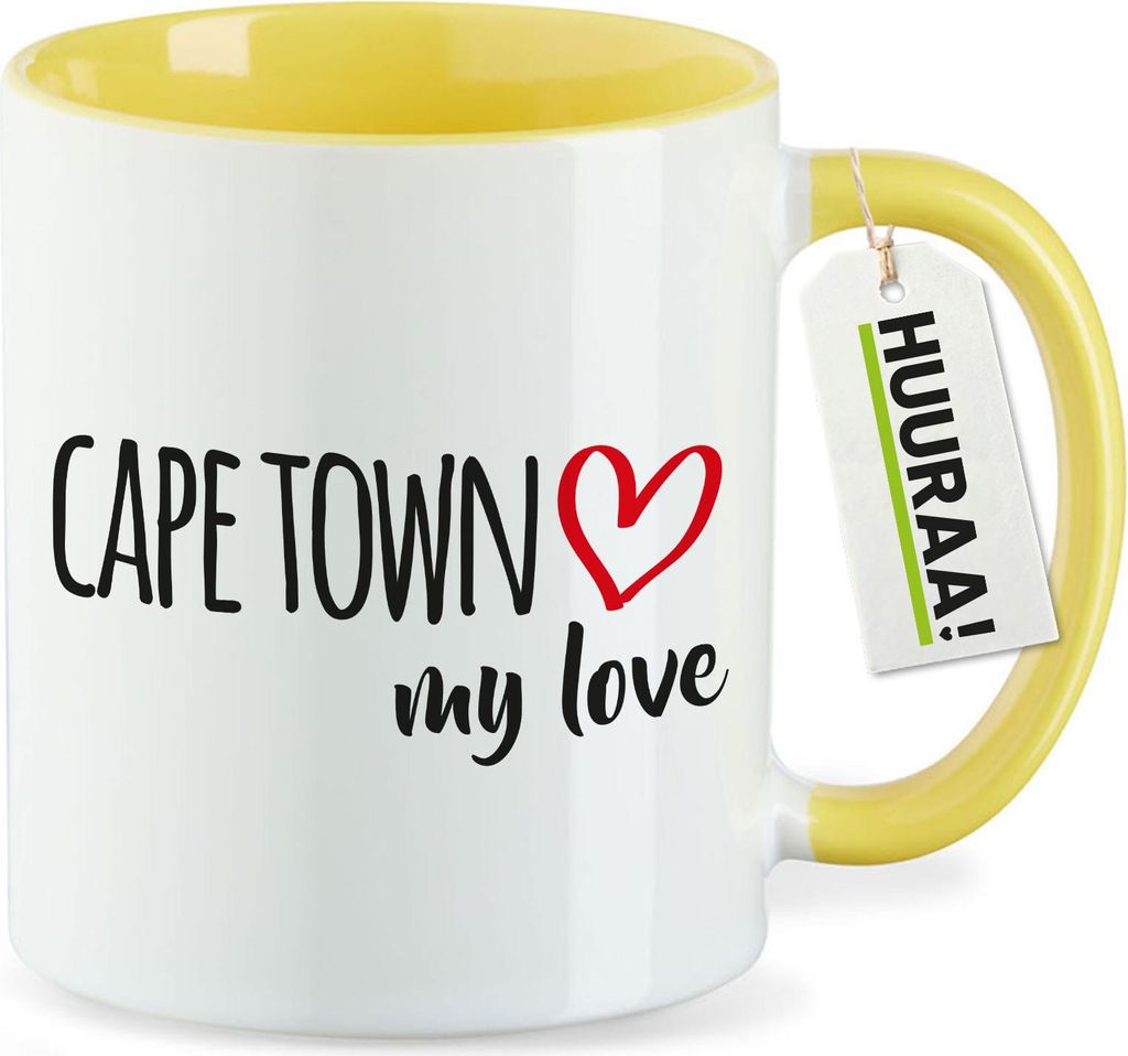 Huuraa Kaffeetasse Cape Town my love 330ml Gelb Keramik Kaffeebecher Geschenkidee