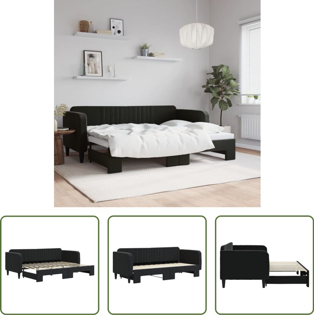 The Living Store Tagesbett Ausziehbar Schwarz 80x200 cm Samt