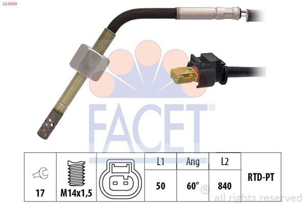 FACET 22.0303 Abgastemperatursensor passend für MERCEDES-BENZ C-Klasse Limousine (W204) M14x1,5