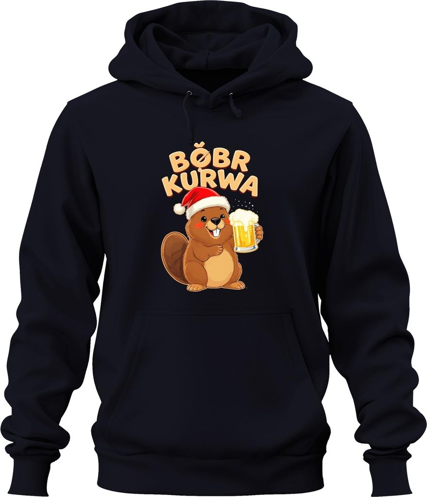 BÓBR KURWA Meme Biber Weihnachten Bier Weihnachtsmütze Geschenk Uni Hoodie Kapuzenpullover, Navy, L
