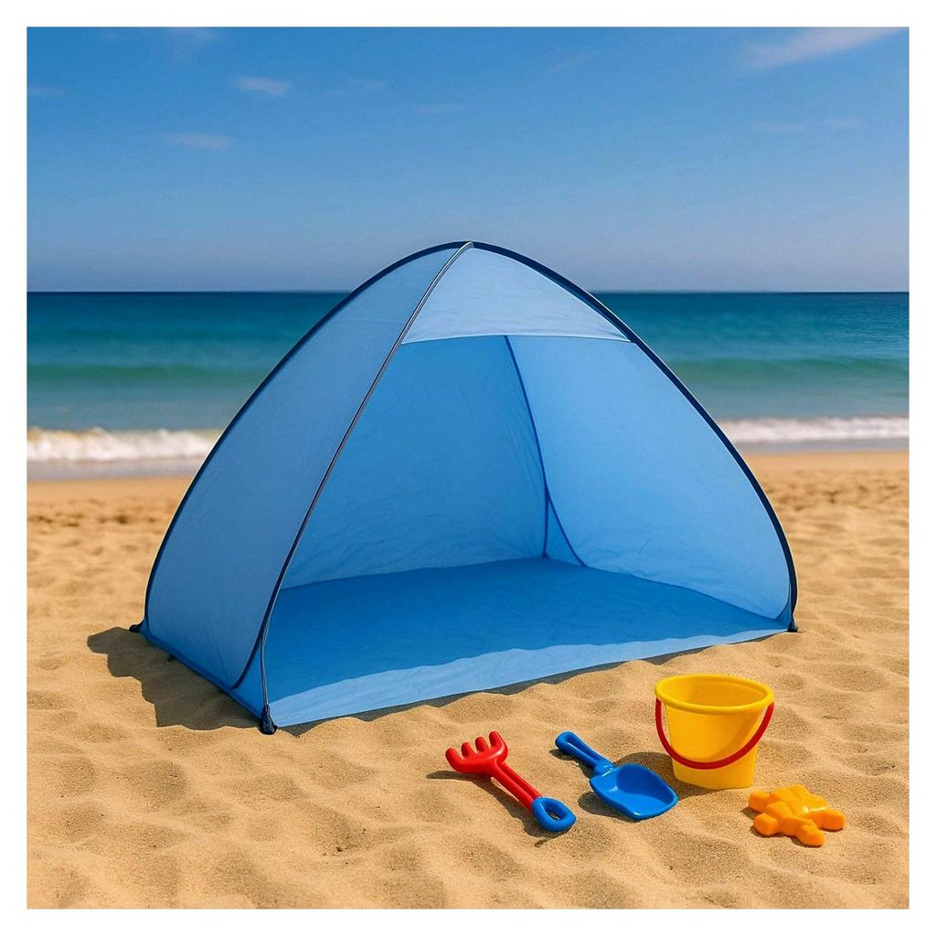 Strandmuschel mit Pop-Up-Funktion, Wind- und Sonnenschutz, Farbe: blau