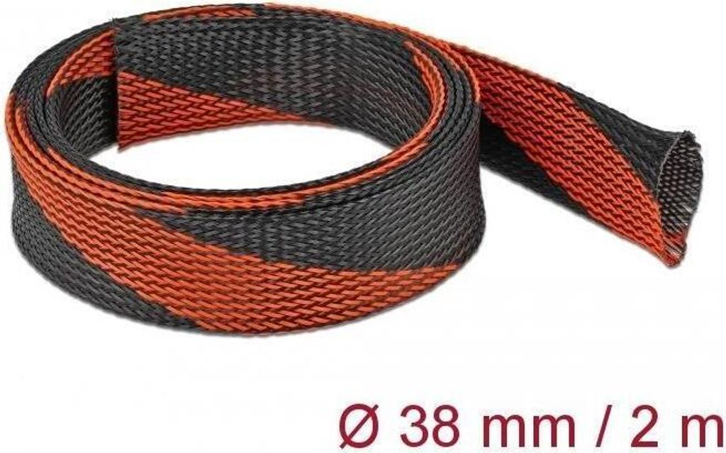 DELOCK Geflechtschlauch dehnbar 2 m x 38 mm schwarz-rot