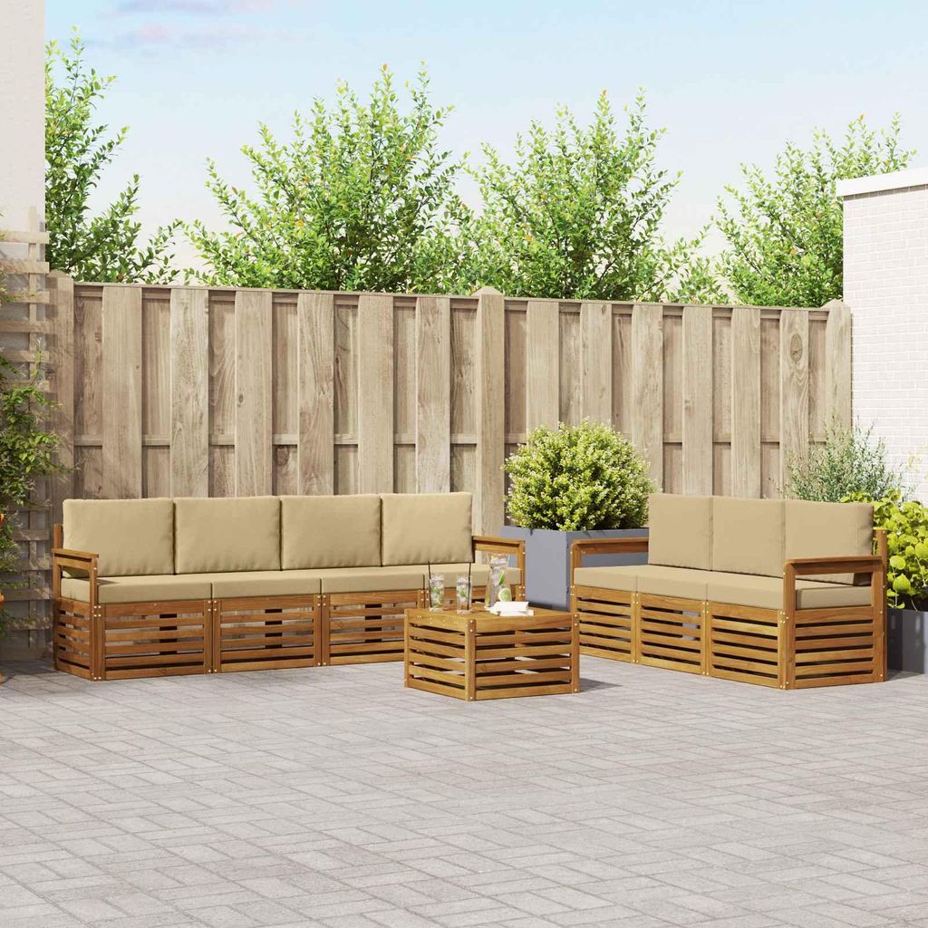 "SALE 2026"Sofagarnitur - CLORIS - Balkonmöbe/Sitzgruppe - 8 pcs - Moderne Design - Natur und Beige Massivholz Akazie - Gartensofas NeuMöbel270893