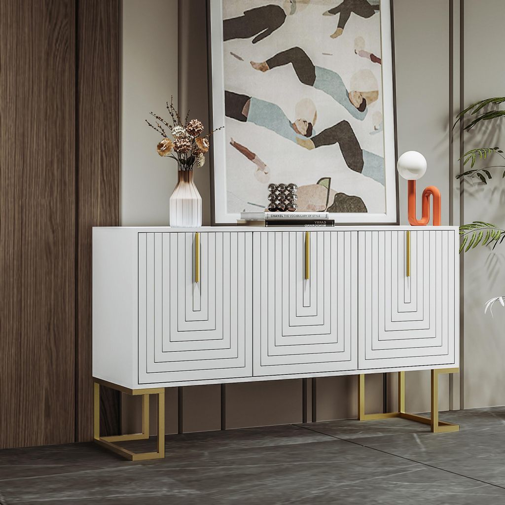 Fortuna Lai Modernes 3-türiges Sideboard mit verstellbaren Regalen, U-förmigen Schranktüren und Metallgriffen und Sockel für Esszimmer und Küc...