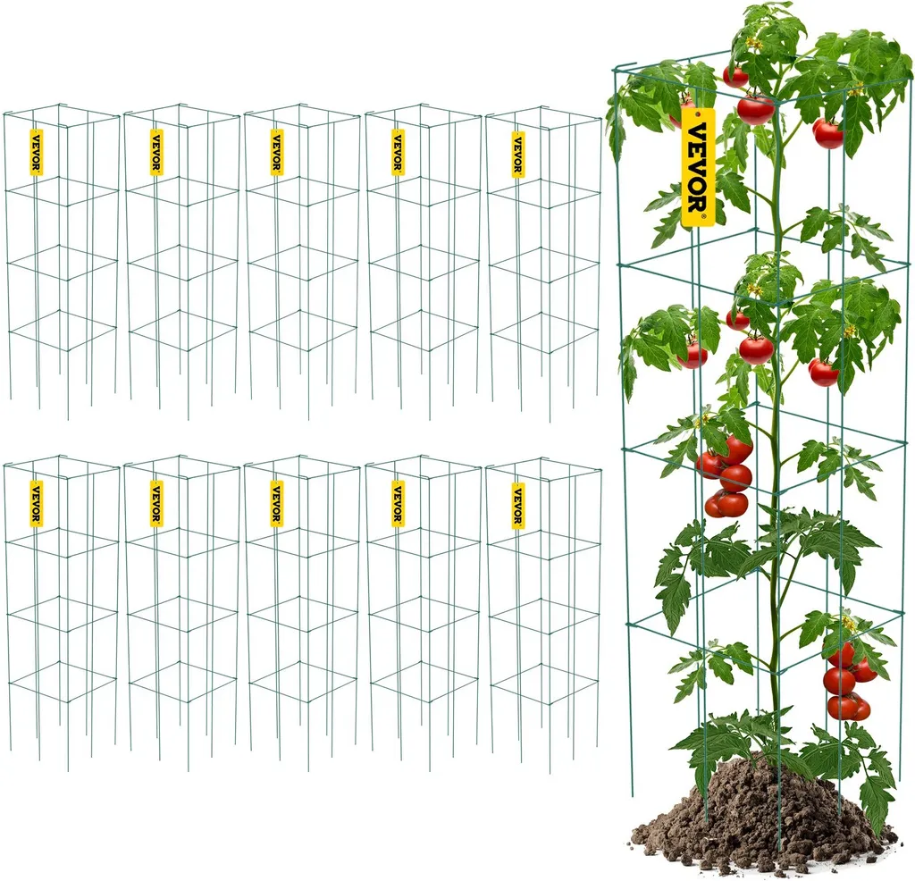 Soutien pour potager : 10 cages à tomates 3,8 pieds en acier carré vert