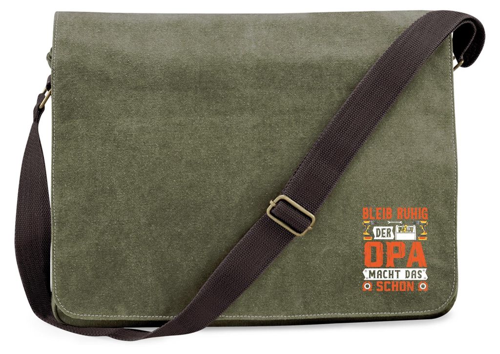 Huuraa Umhängetasche Bleib ruhig der Opa macht das schon 14 Liter Military Green Canvas Laptoptasche Geschenkidee