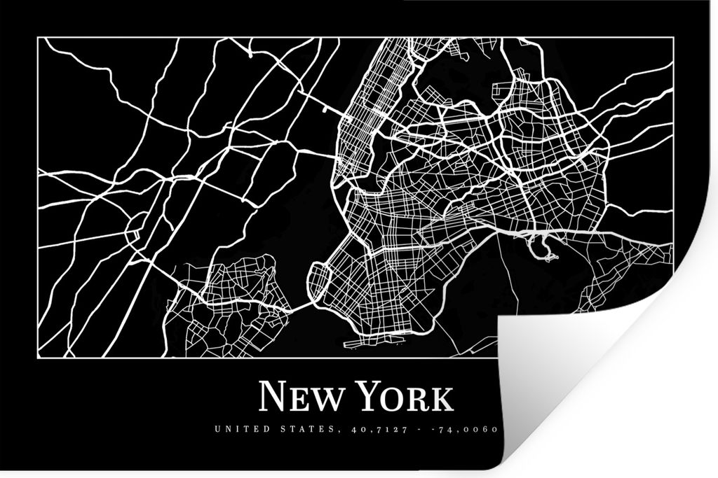 MuchoWow Wandtattoo Wandsticker Wandaufkleber Karte - New York - Stadtplan - Karte 90x60 cm Selbstklebend und Repositionierbar - Aufkleber