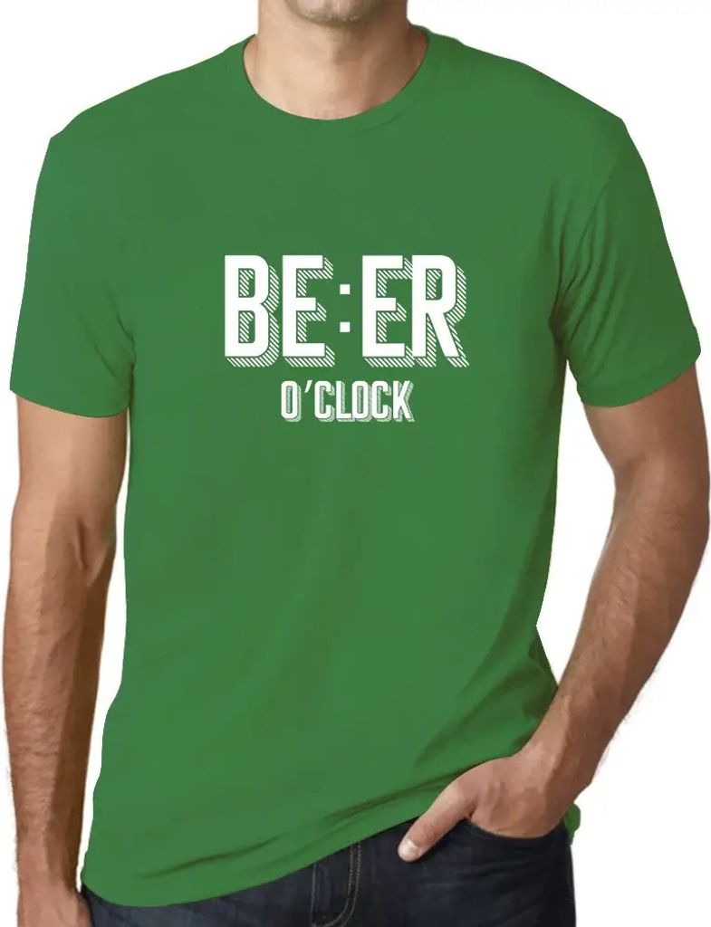 Herren Grafik T-Shirt Bier Uhr – Beer O'clock – Öko-Verantwortlich Vintage Jahrgang Kurzarm Lustige Druck Geburtstag Geschenk Mann