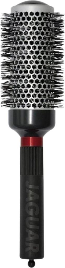 A professional studio shot of a round hairbrush.