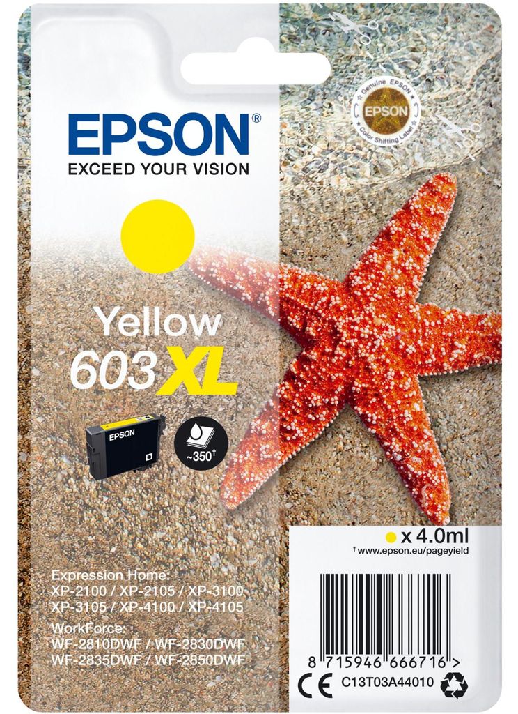 Epson Singlepack Yellow 603XL Ink, Hohe (XL-) Ausbeute, Produktbild 