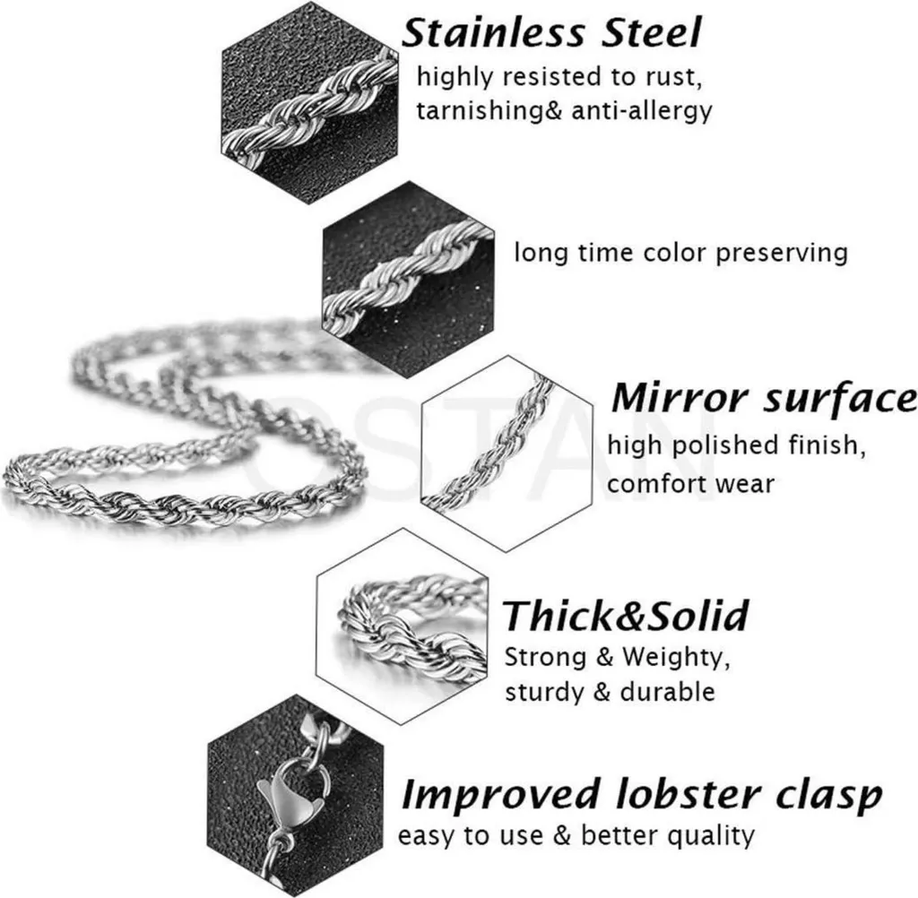 Collier acier argent brillant 5mm large résistant à l'eau de 80cm long
