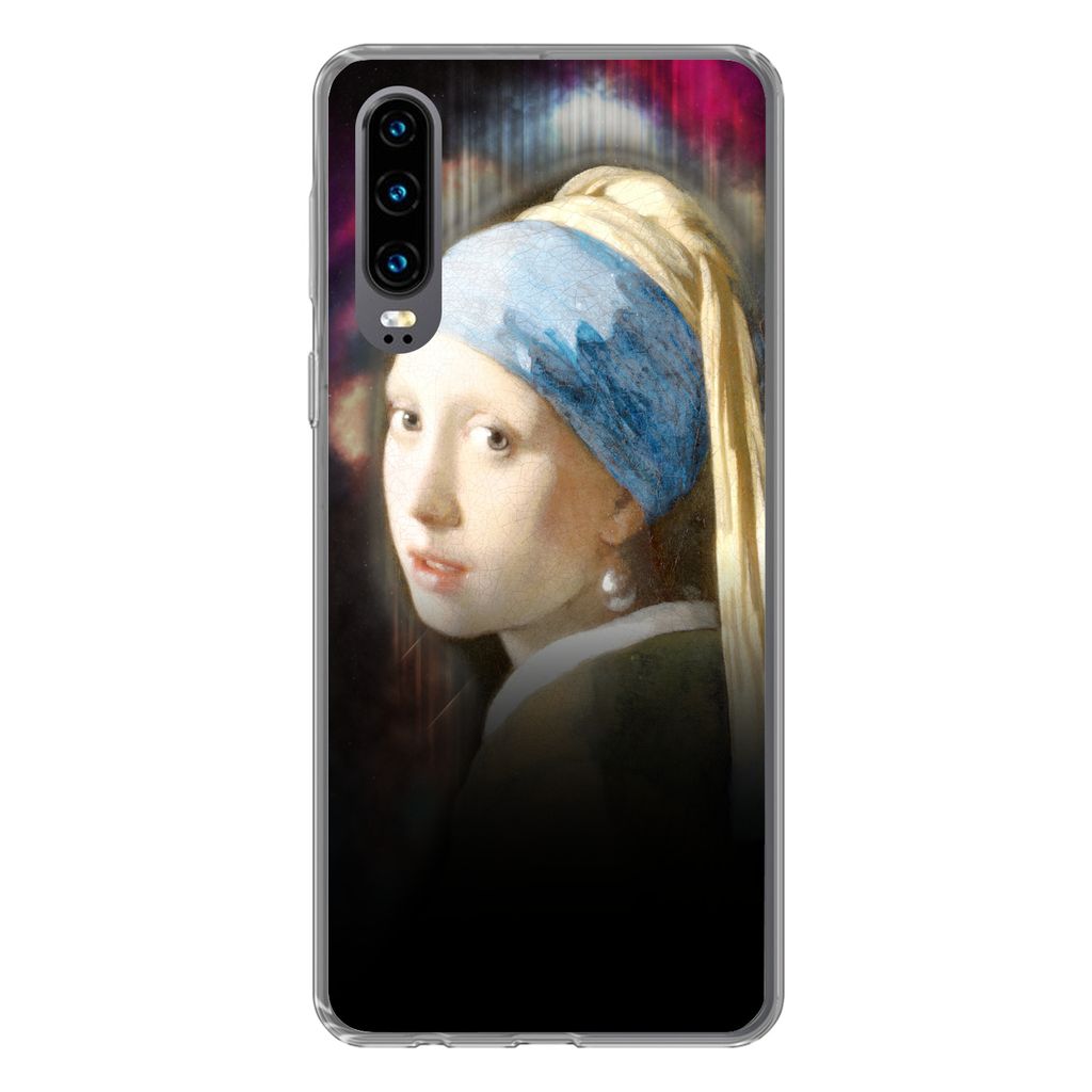 MuchoWow Handyhülle Schutzhülle Hülle für Huawei P30 Kunst - Vermeer - Regenbogen Silikon Softcase Handy Hülle - Kartenbesitzer