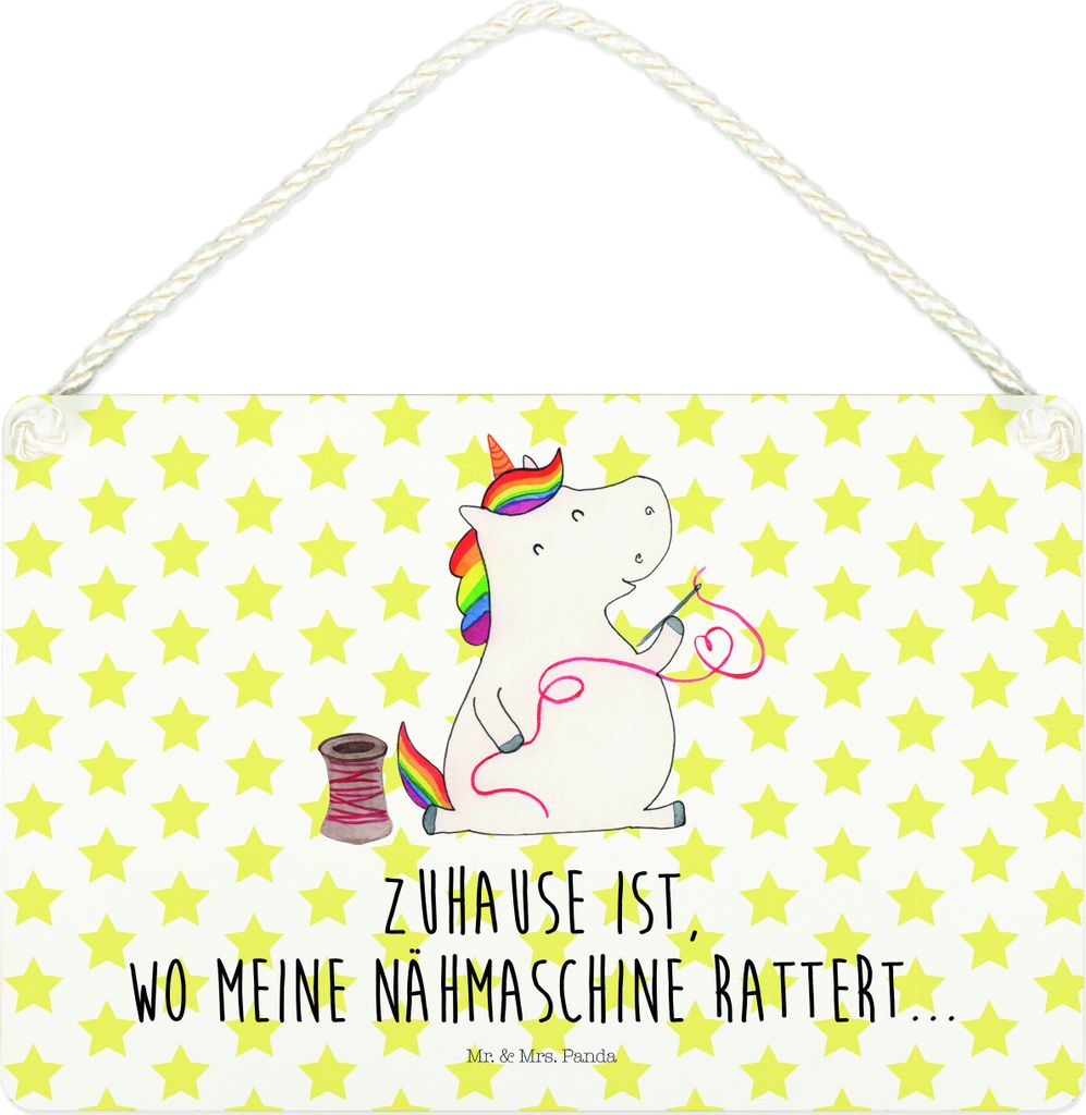 Mr. & Mrs. Panda Schild Einhorn Näherin DIN A4 - Weiß - Geschenk, Holzschild, Wandschild, wandtafel, Türschild, Einhörner, Unicorn, holzbild, N...