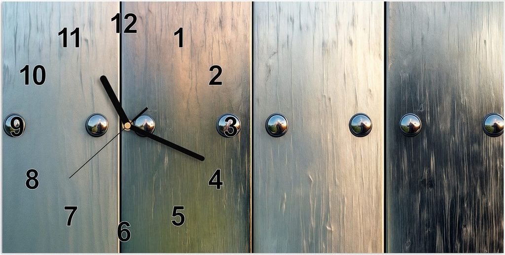 Wanduhr aus Glas mit Motiv Metallene Paneele- 60 x 30 cm - inkl. Aufhängesystem