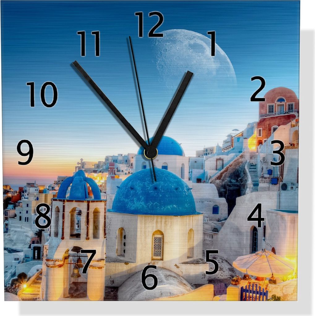 Wallario Design Wanduhr Urlaub auf Santorini aus Aluverbund, Größe 30 x 30 cm