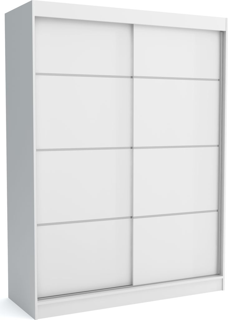 A white sliding door wardrobe.