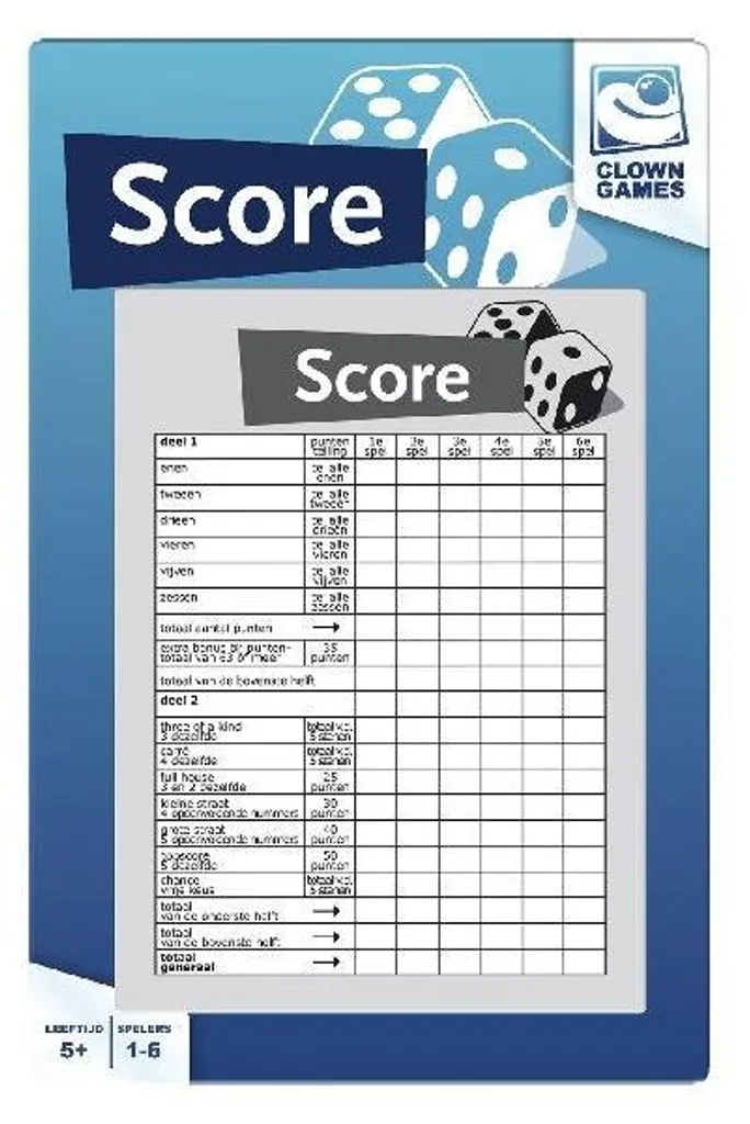 Bloc de score pour jeu de Yahtzee - Recharge de 50 feuilles Jeux de clown
