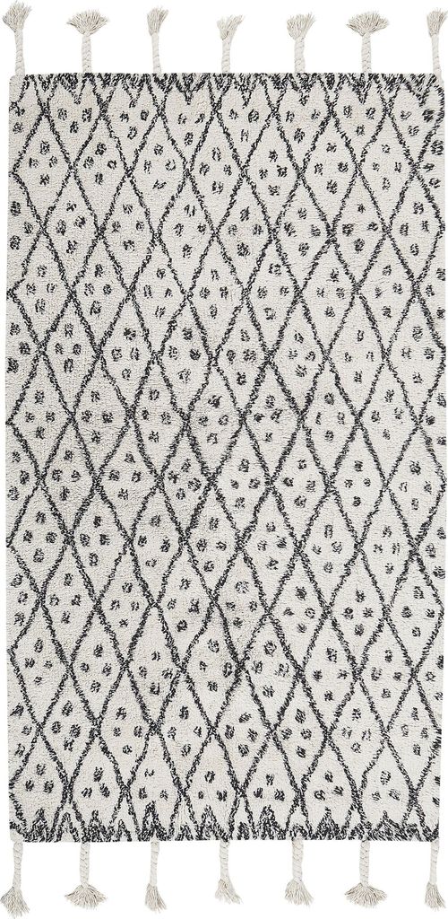 BELIANI Teppich Weiß/Schwarz aus Baumwolle 80 x 150 cm geometrisches Muster Rechteckig Kurzflor im Boho-Stil Wohn- und Schlafzimmer