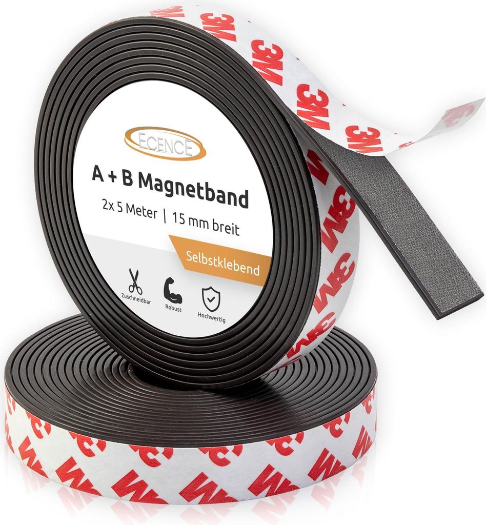 ECENCE Magnetband selbstklebend A+ B für Fliegengitter und Moskitonetze (5m + 5m) Magnetstreifen m
