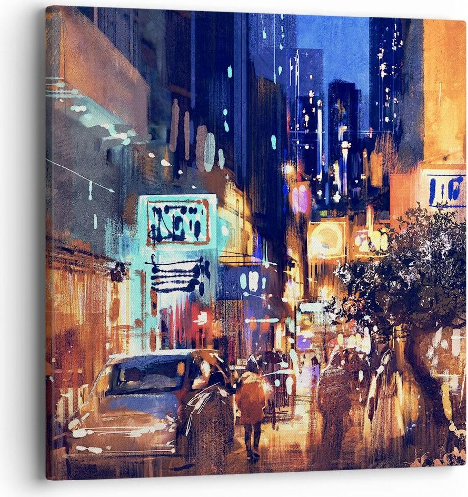 Bild auf Leinwand - Leinwandbild - Auto Menschen Restaurant Nachtleben - 40x40cm - Wand Bild - Wanddeko - Leinwanddruck - Bilder - Kunstdruck - Lei...