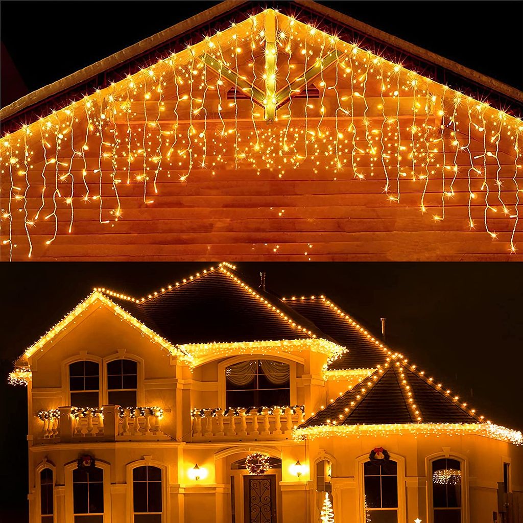 LED Eiszapfen Lichterkette warmweiß Eisregen Weihnachtsbeleuchtung 8 Modi Garten 