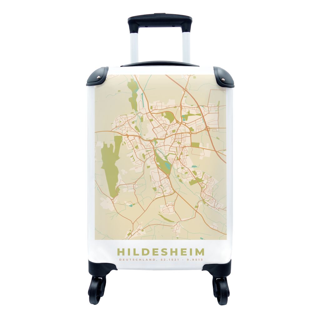 MuchoWow Koffer Handgepäck Trolley Rollkoffer Kleine Reisekoffer mit 4 Rollen - Hildesheim - Jahrgang - Stadtplan - Karte - Cabin Size < 55x40x2...