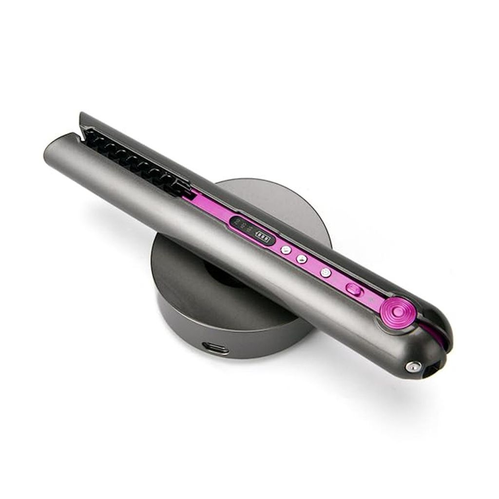 Kabelloses Glätteisen, Mini-Haarglätter und Lockenwickler für unterwegs,USB-C, wiederaufladbar, für glattes, feines Haar, mit Ladestation,schwarz