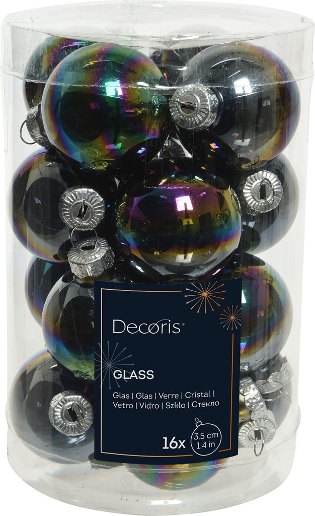 Weihnachtskugeln Glas 3,5cm 16 Stück - Schwarz Irisierend Produktbild 