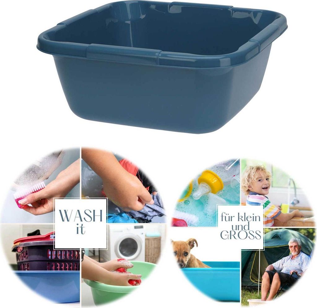 LS-LebenStil Kunststoff Waschschüssel 9L Blau 33cm Viereckschüssel Fußwanne Spülschüssel Wäschekorb Putzschüssel Wanne Waschwanne Abwaschsch...