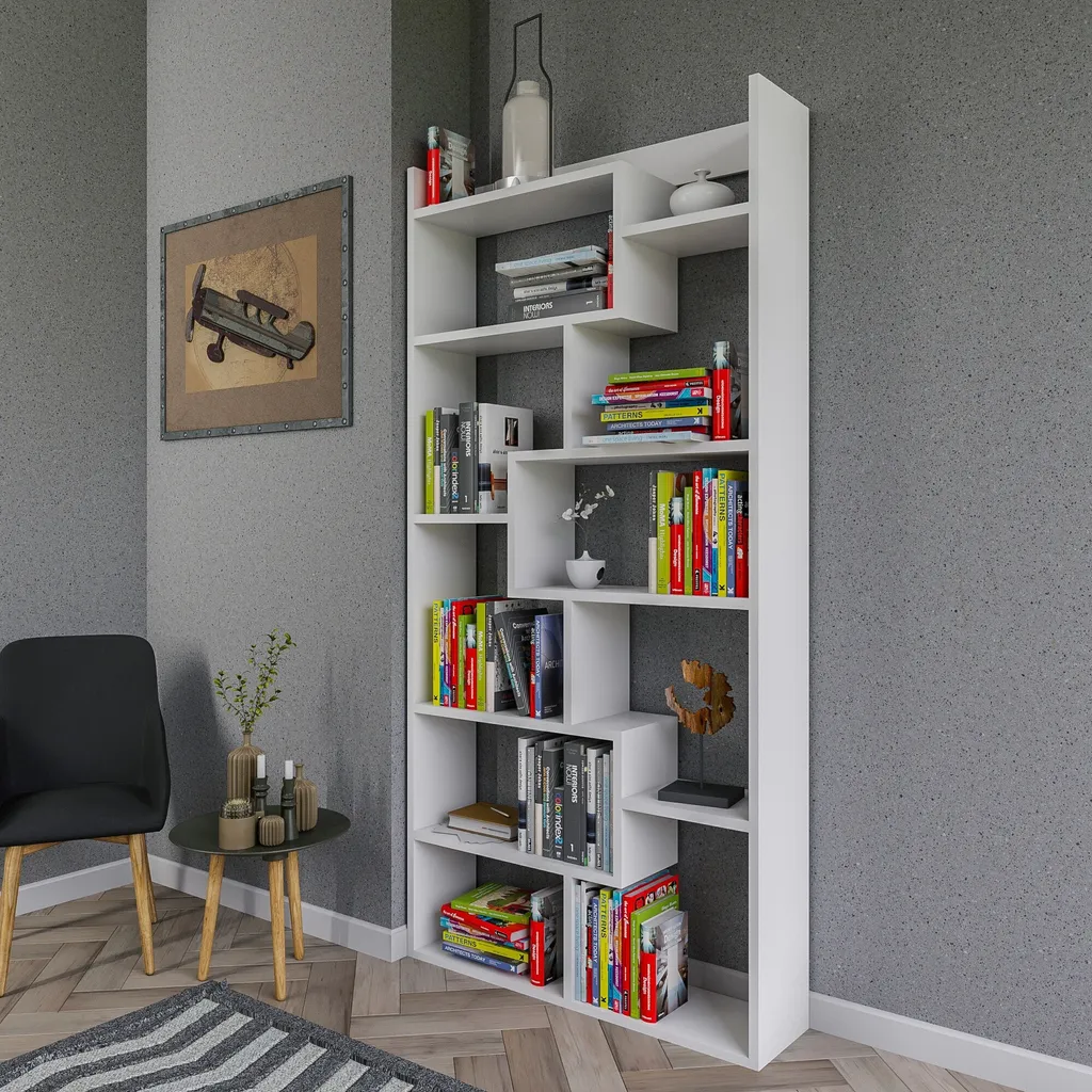 Bibliothèque Blanche Kuttap 182cm : Solution Rangement Murale Fine et Design - 2