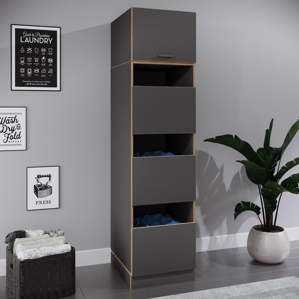 VCM Mehrzweck-Wäscheschrank , schmaler Stauraumschrank mit 4 Fächern & Drehtüren, Maße Haushaltsregal H. 200 x B. 50 x T. 60 cm, Rislo SD XXL