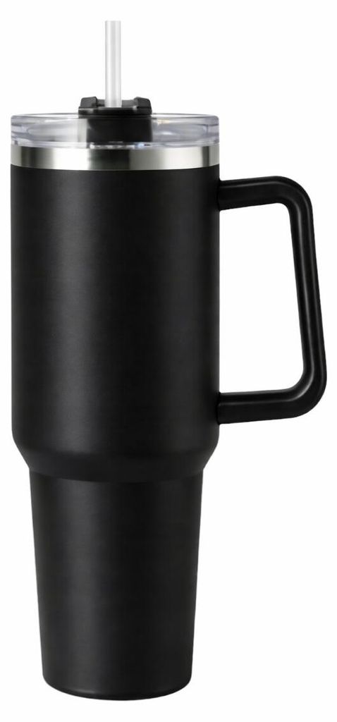 Tumbler Thermobecher 1200 ml mit Griff und Strohhalm Edelstahl Isolierbecher Schwarz
